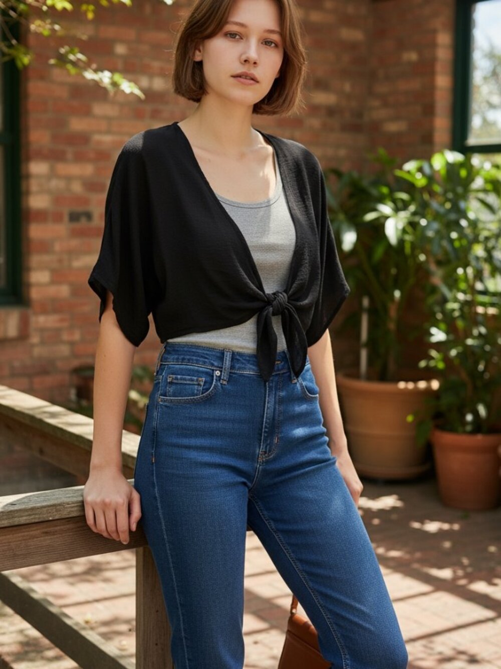 Black Toluca Tie-Front Crop Top - Size L